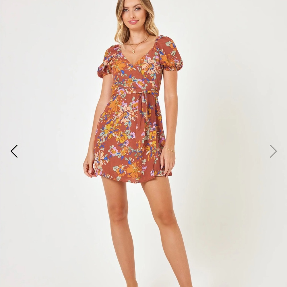 L*Space Cambria Orange Red Sundress Puff Sleeve Sweetheart Mini